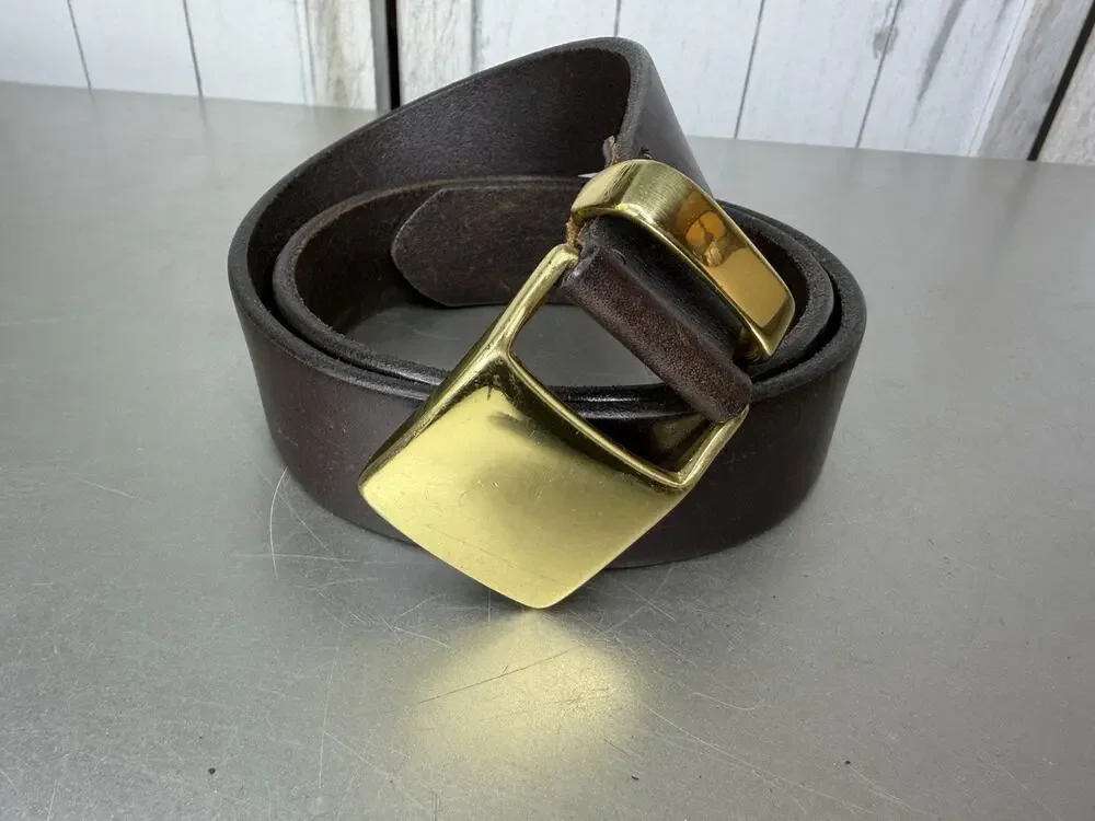 Vintage Y2K Italian Leather Belt The Limited Brown Gold Brass Buckle Sz Large